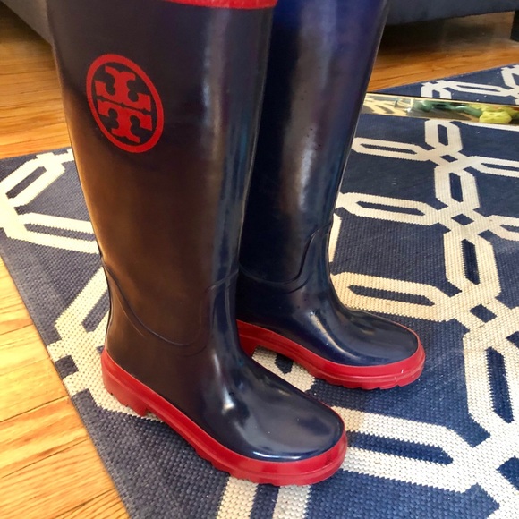 Tory Burch Navy Blue and Red Rainboots - Picture 7 of 8